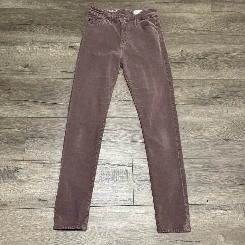Anthropologie AG High Rise Stevie Ankle Gray Taupe Velvet Slim Straight Sz 25R.